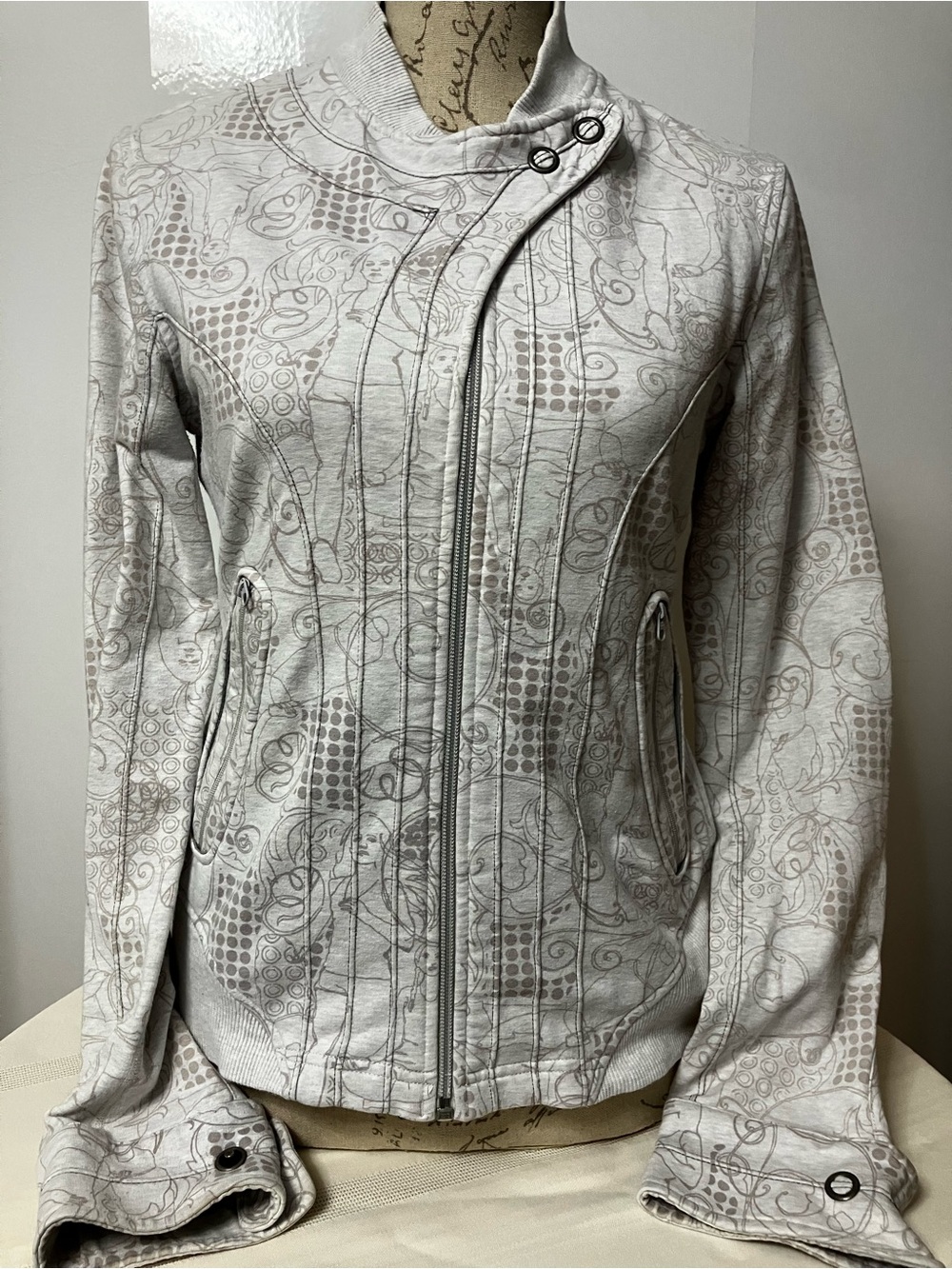 Light Gray Printed Asymmetric Zip Women's Jacket